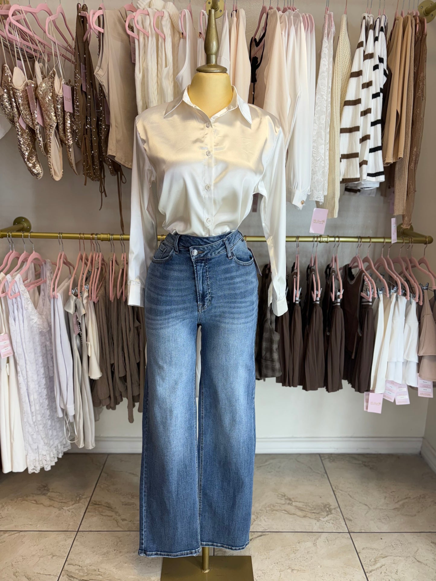 Pearl satin button up