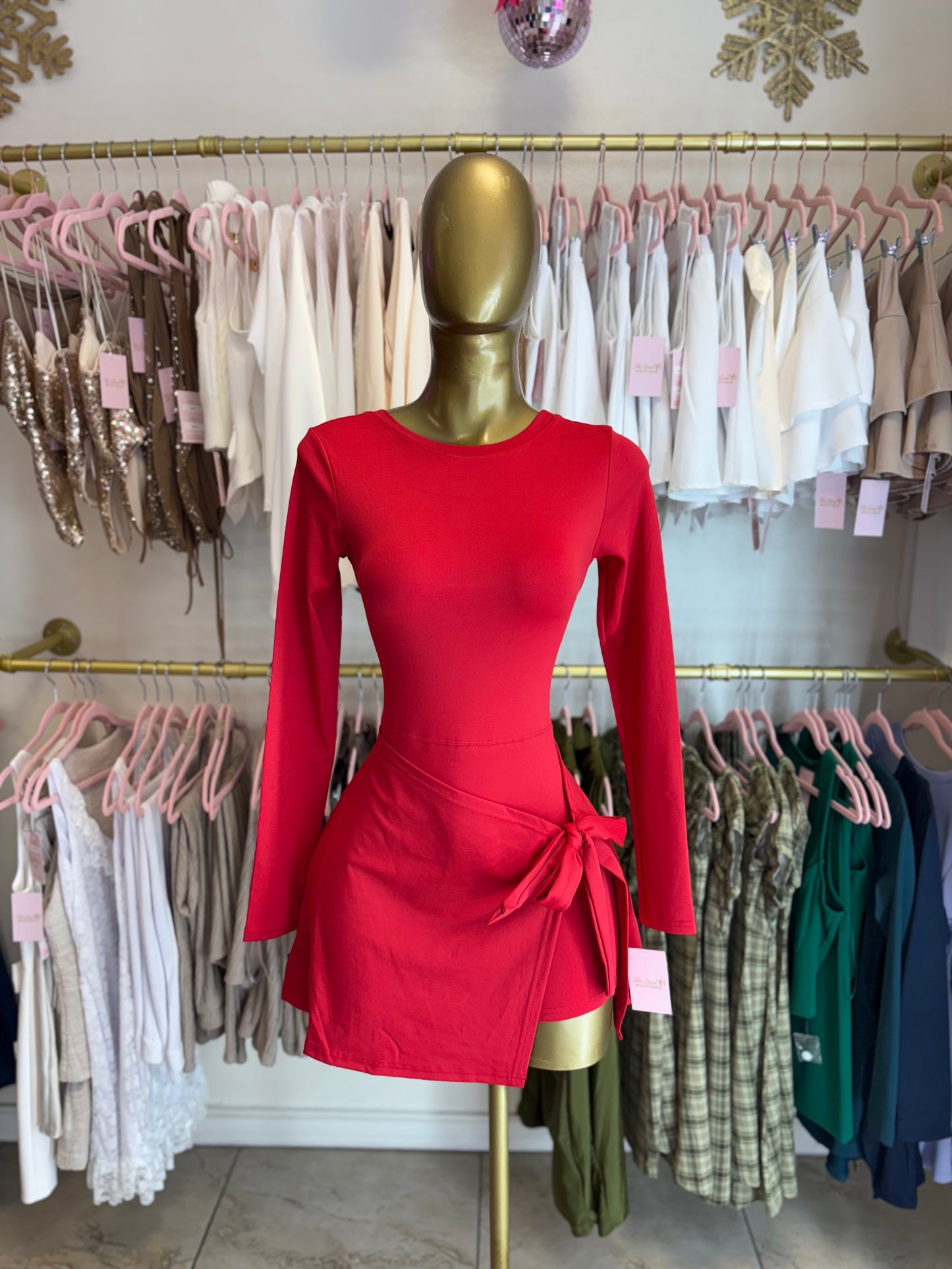 Red Sporty Glam Dress Long Sleeve
