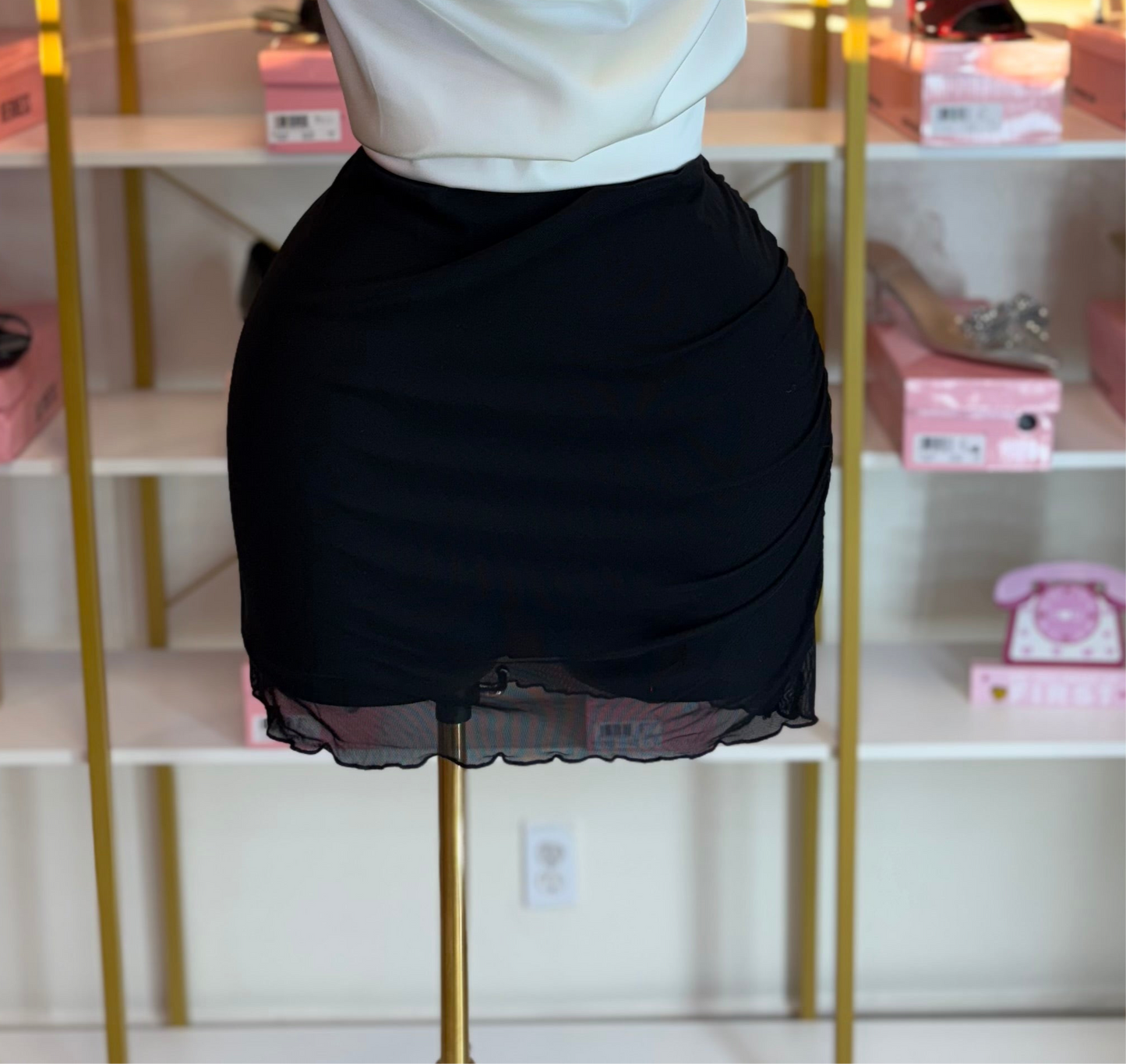 Black mesh ruffle skirt