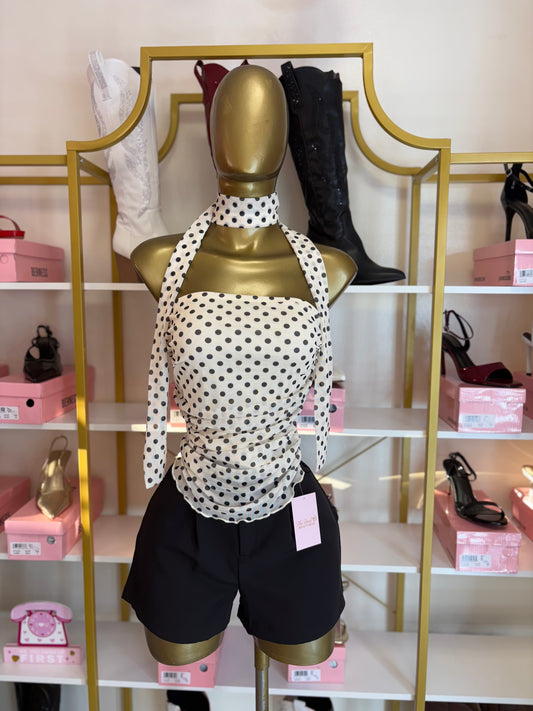 Chic Polka Scarf Top - Ivory
