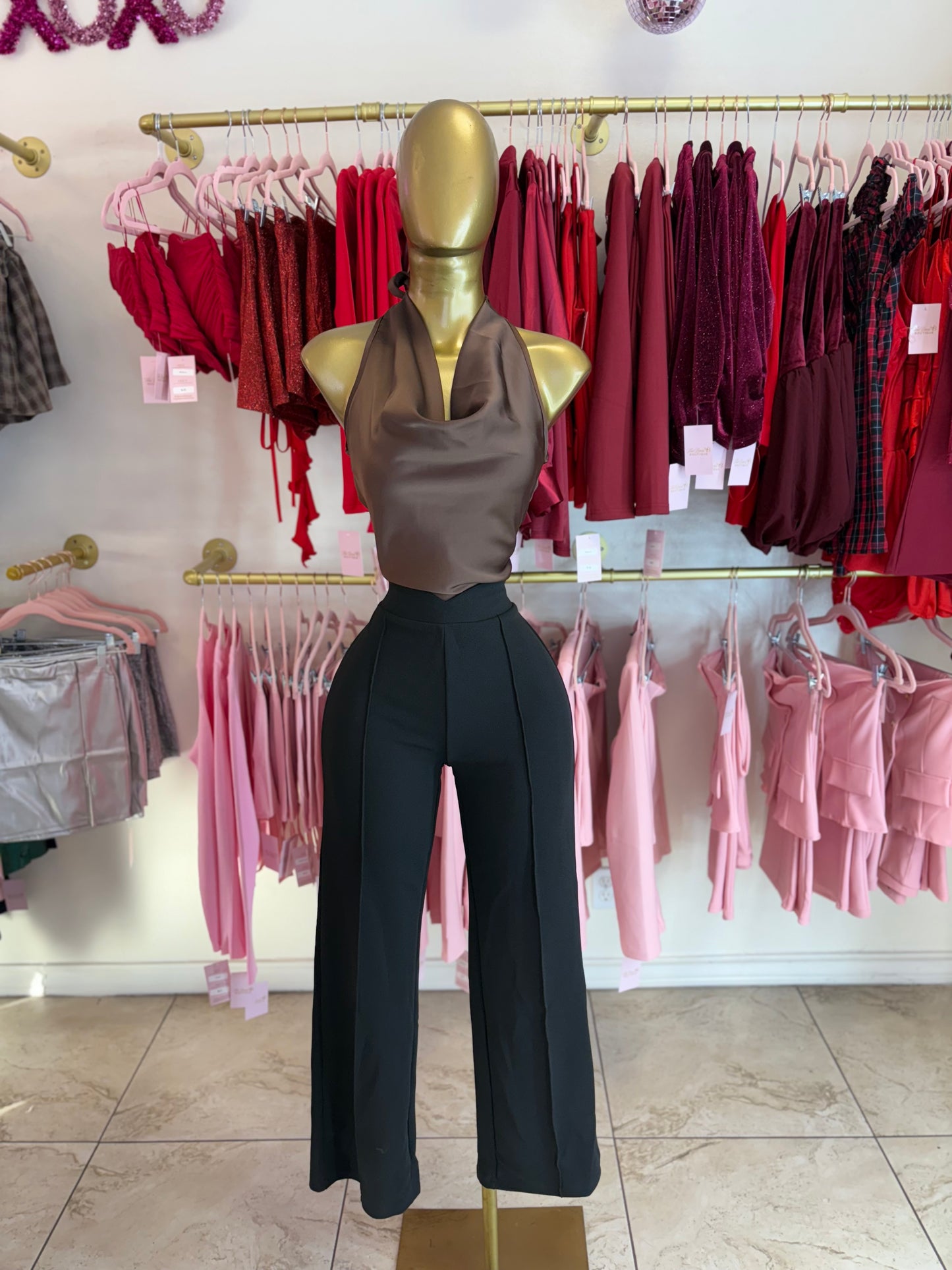 Satin halter top - Brown