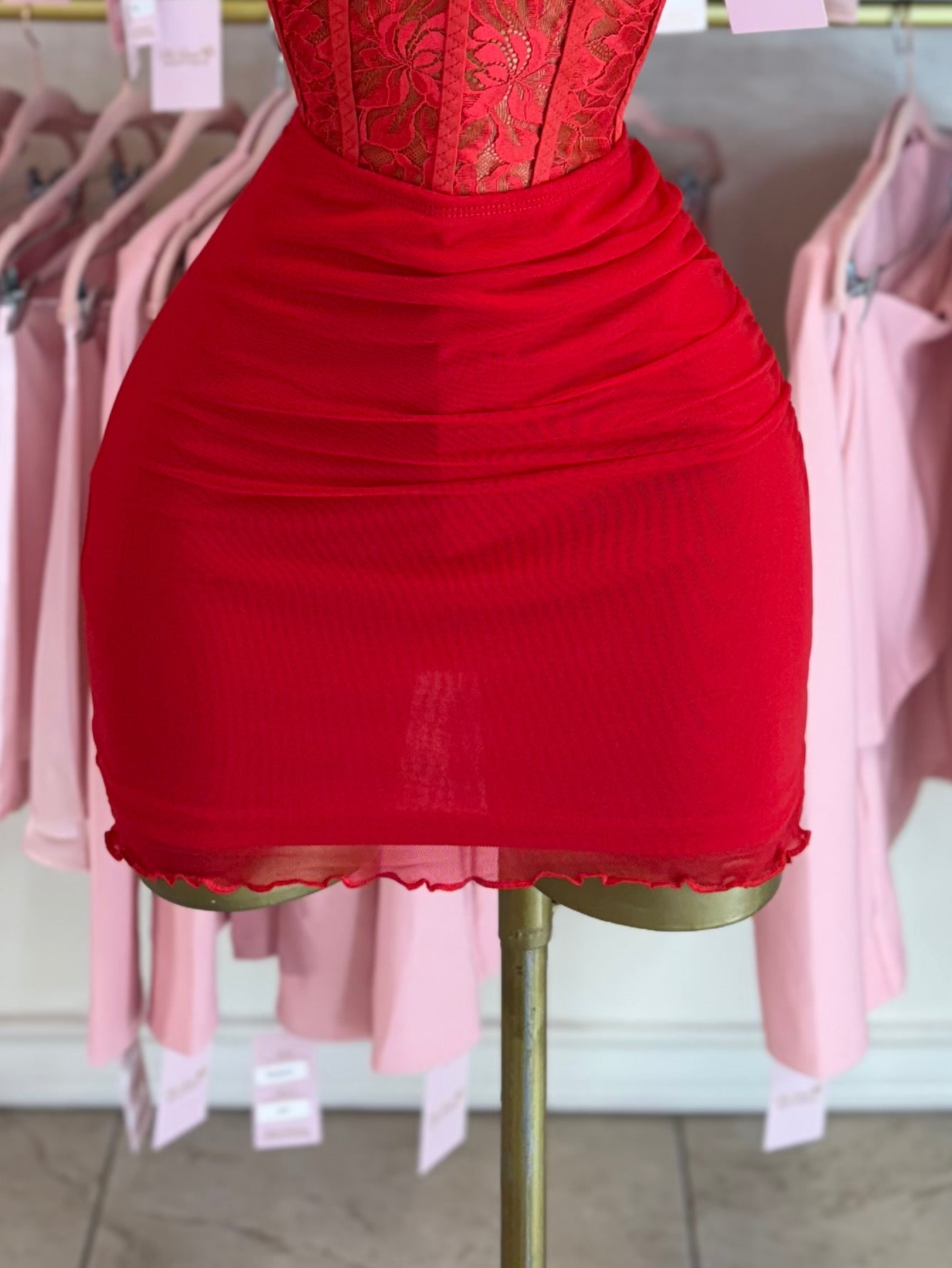 Red sheer mini skirt