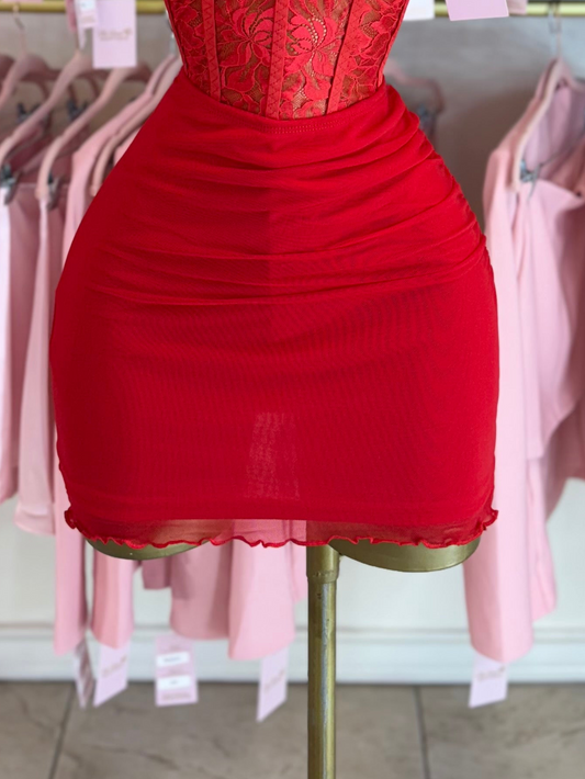 Red sheer mini skirt