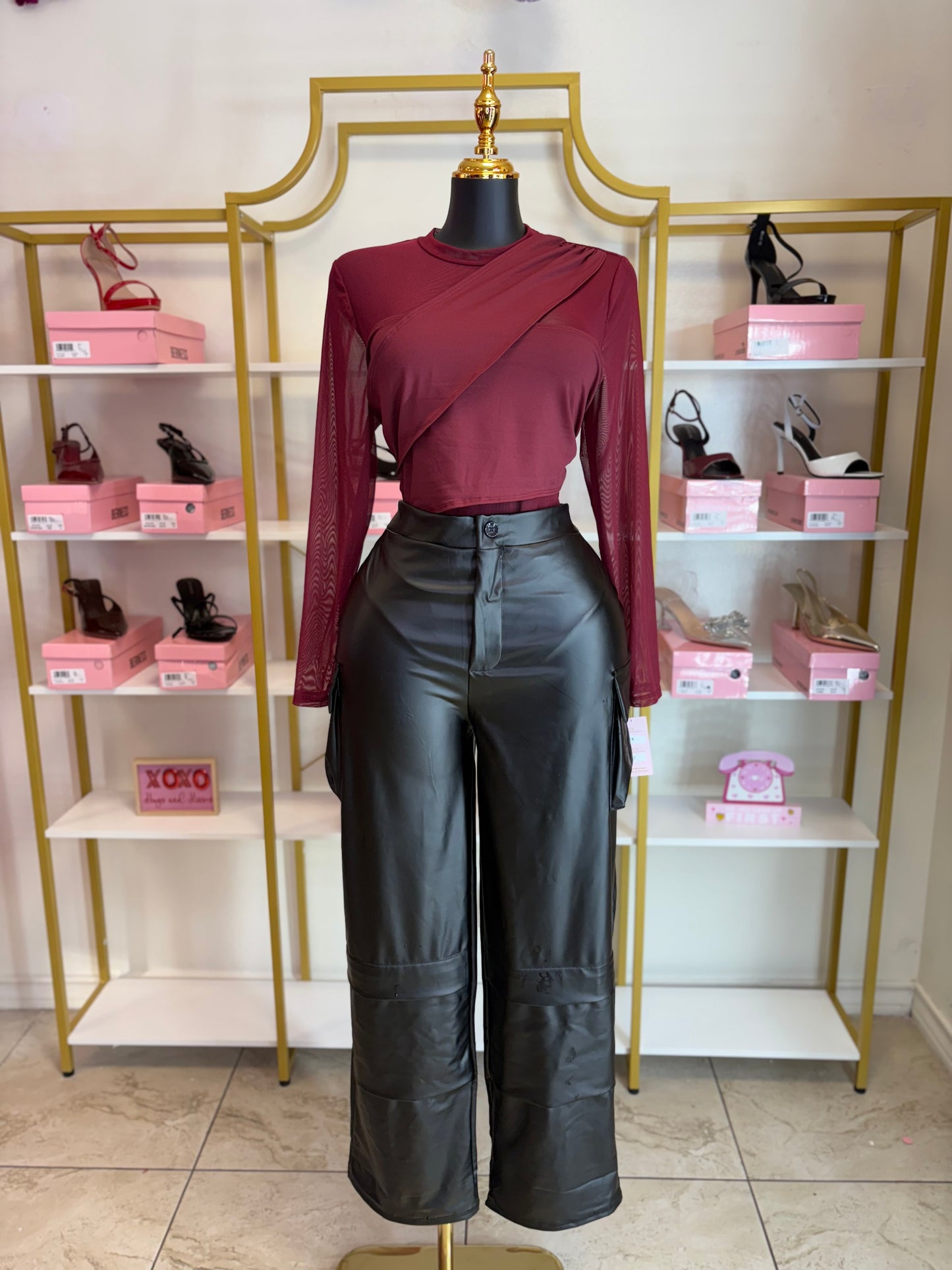 Leather black cargo pants