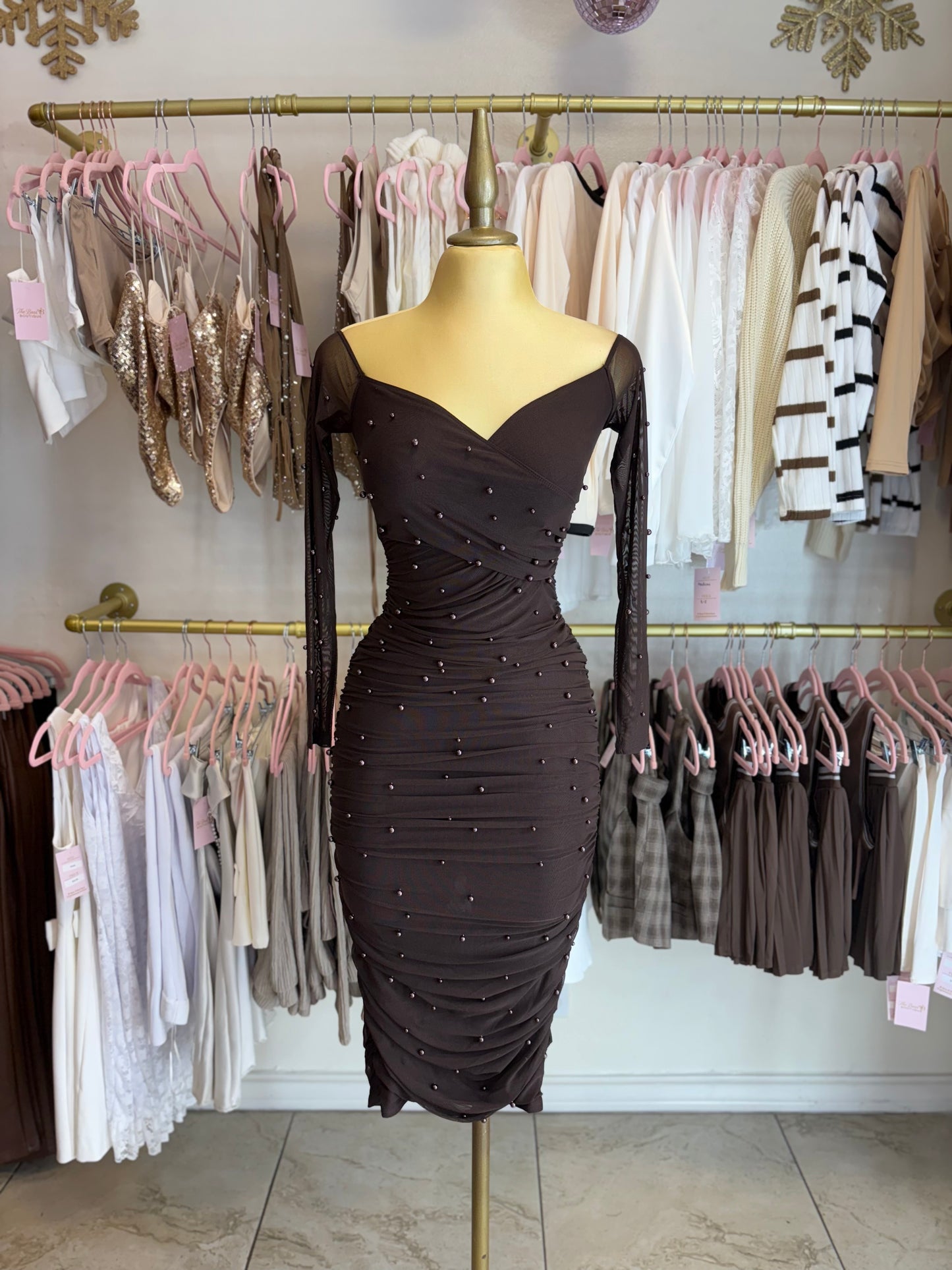 Cocoa Pearl Elegance Dress