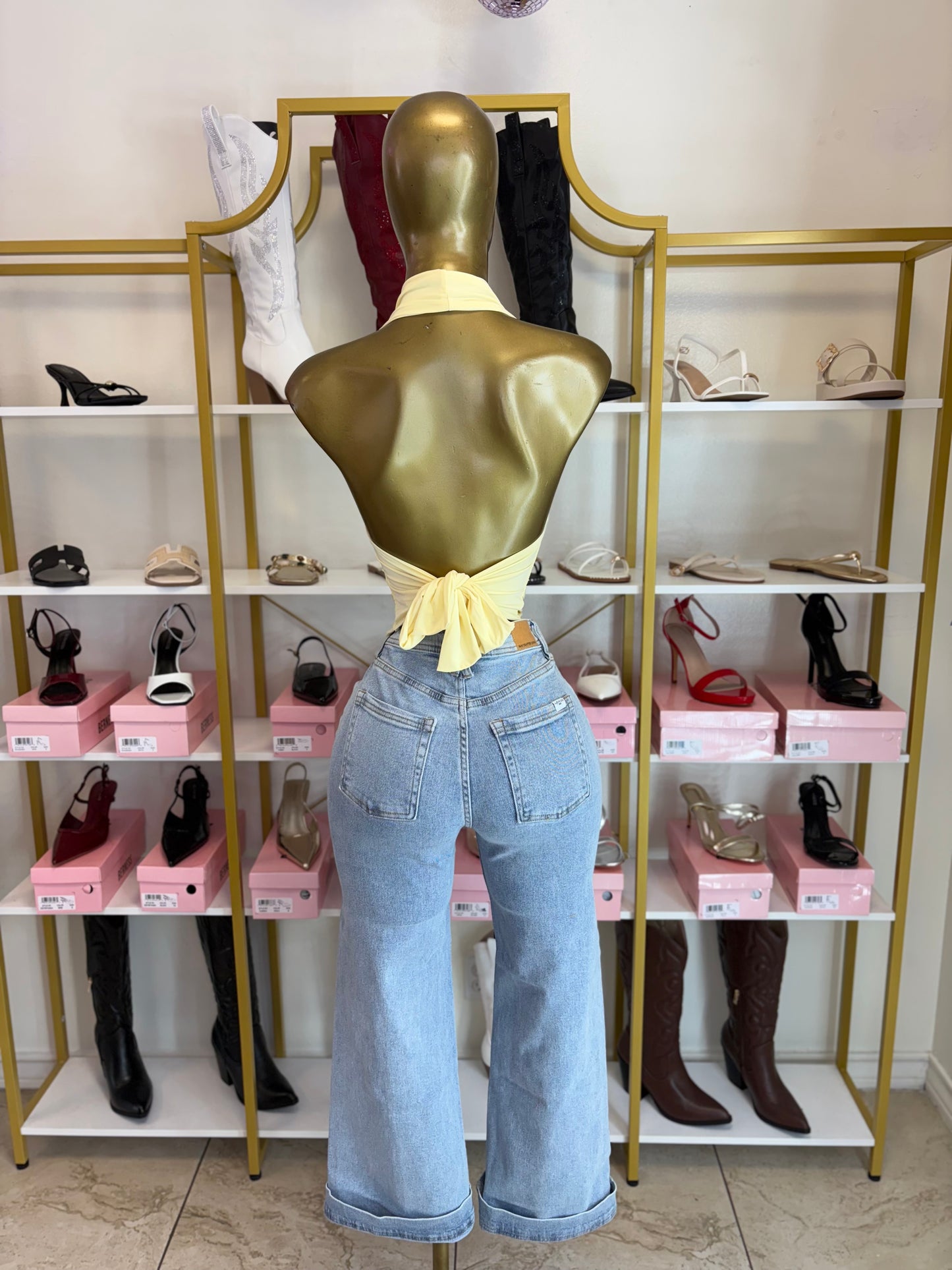 The Eloise Bow Halter Top - Butter yellow