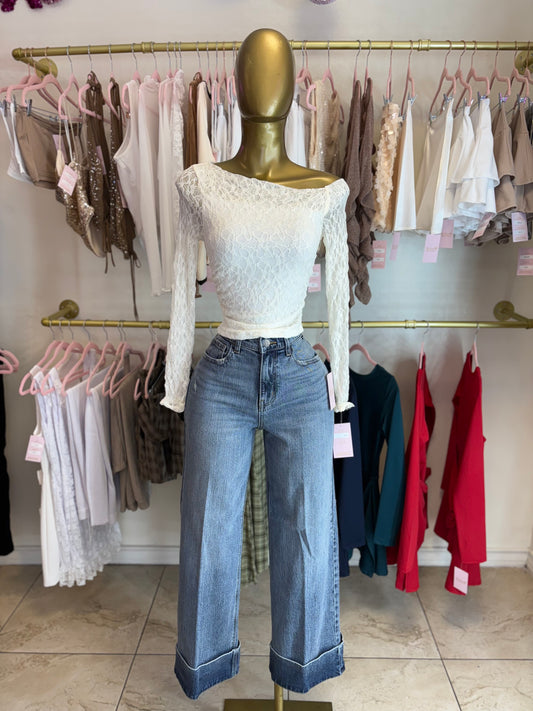 White Asymmetrical Lace Top