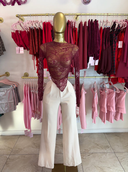 Midnight Romance Lace Top - Burgundy