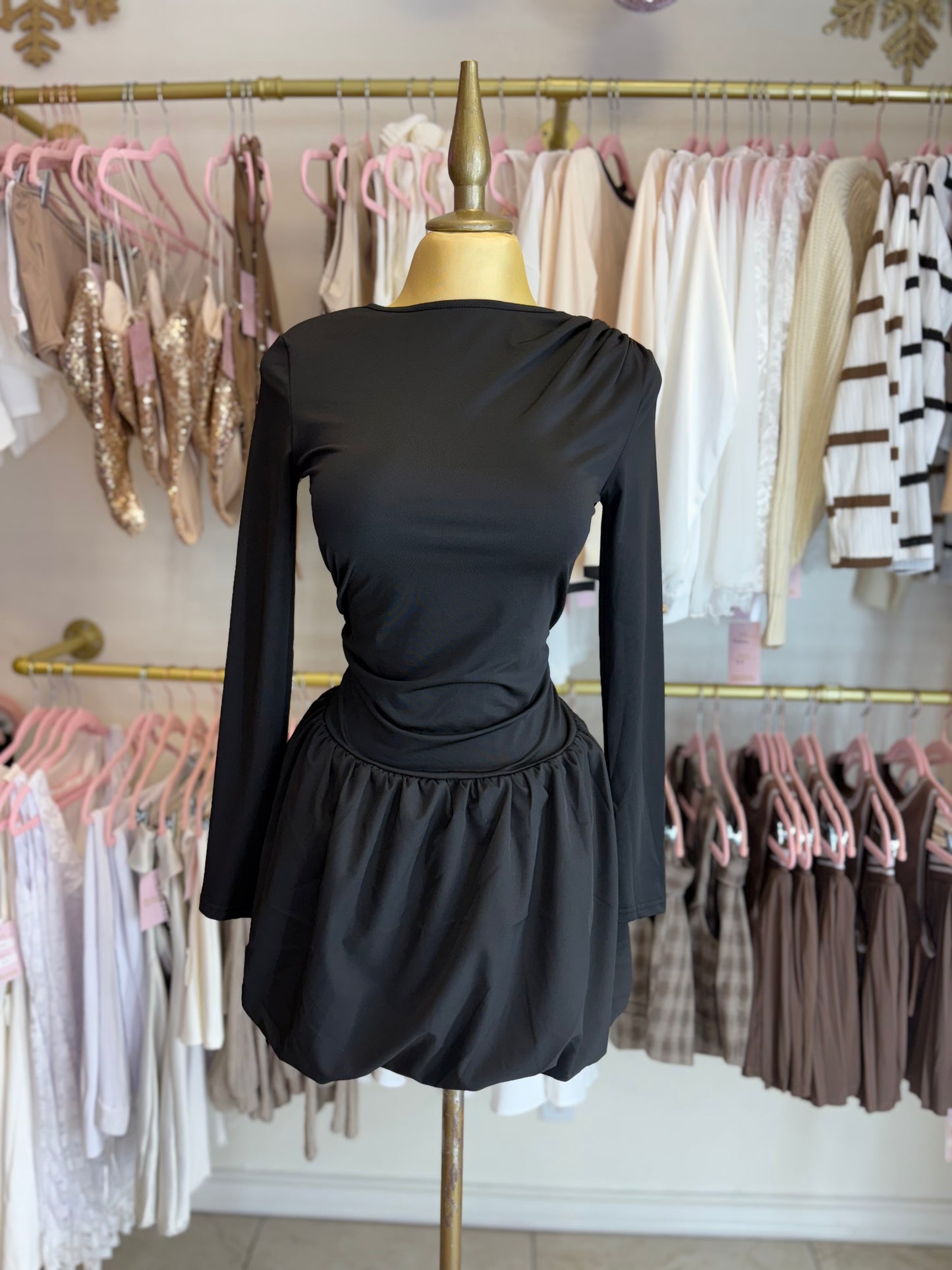 Long sleeve Black Bubble Mini