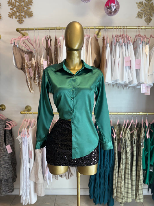 Emerald satin button up