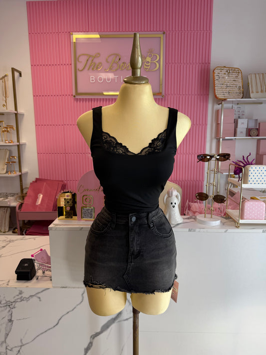 Black denim skirt
