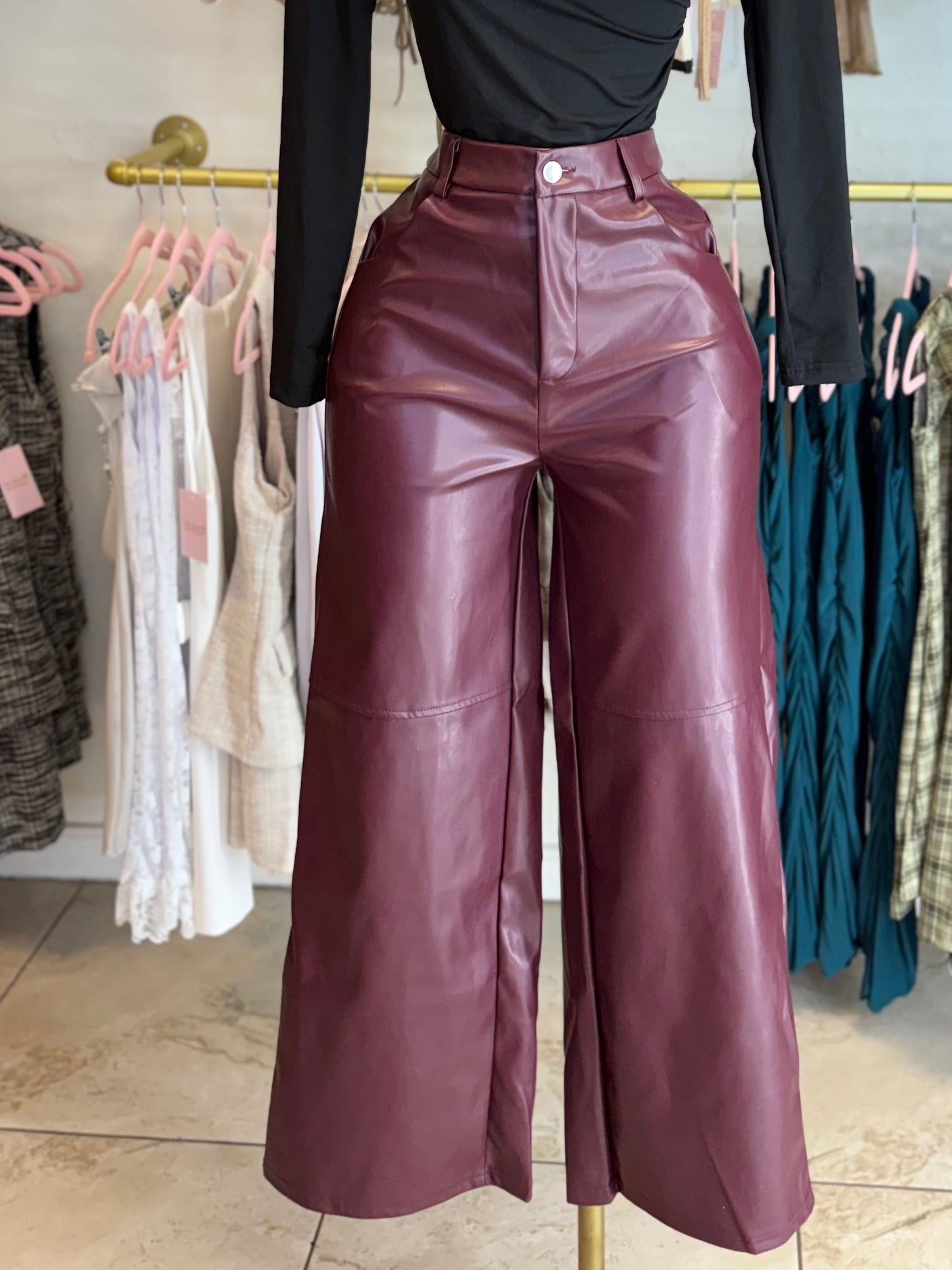 Burgundy leather pants