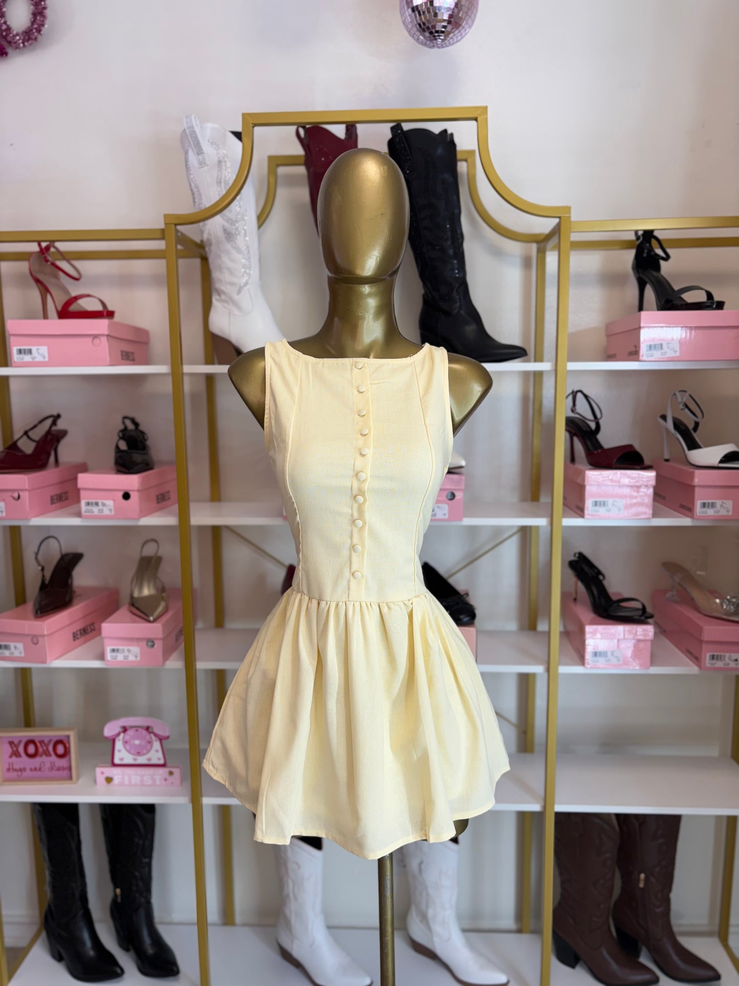 Darling Button Mini Dress - Butter Yellow