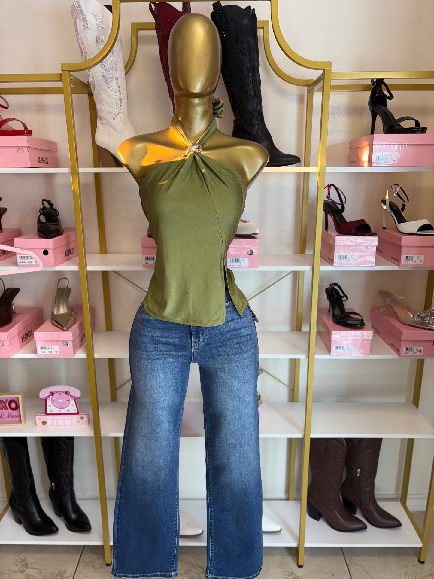 Luxe Ring Halter Top – Olive