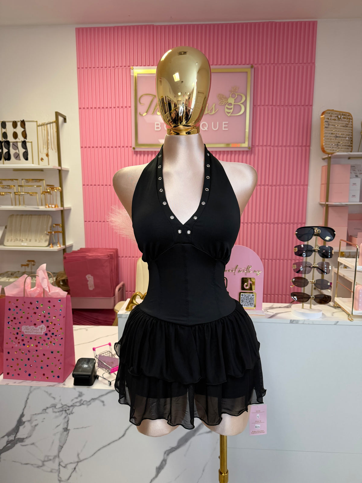 Eyelet Ruffled Mini Dress - Midnight