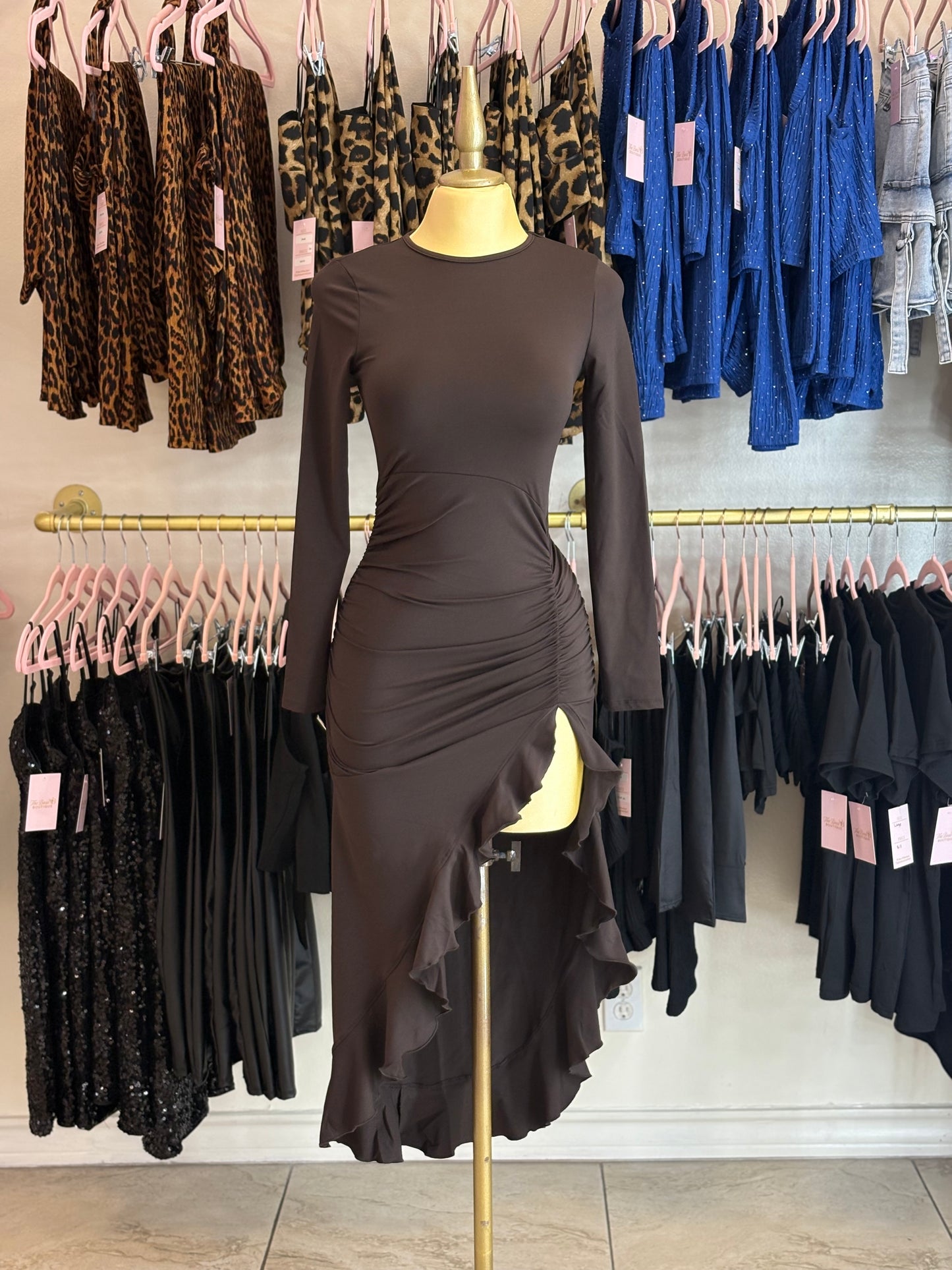 Brown ruffled dress