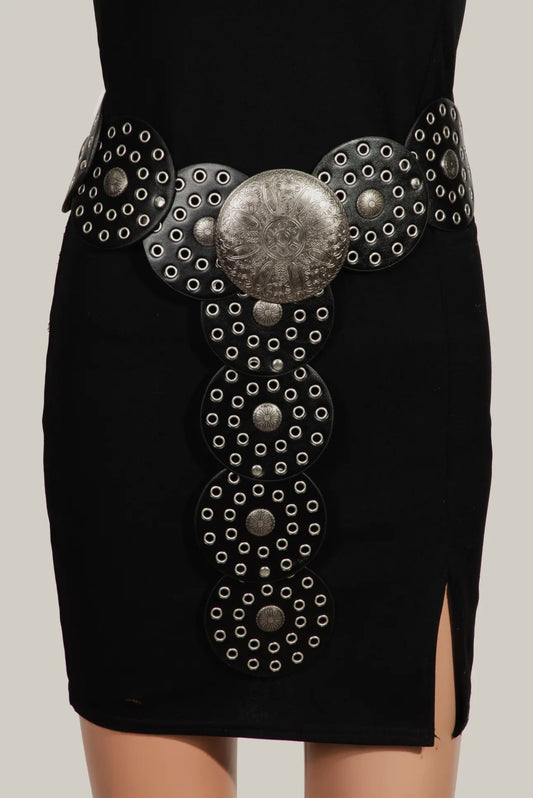 Black & silver outlaw western belt