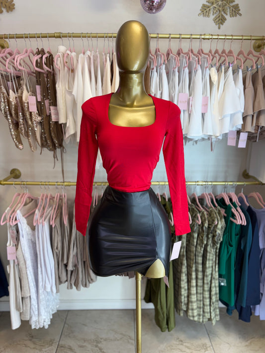 Black Faux Leather Slit Skirt