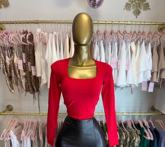 Red Essential Square Neck Top