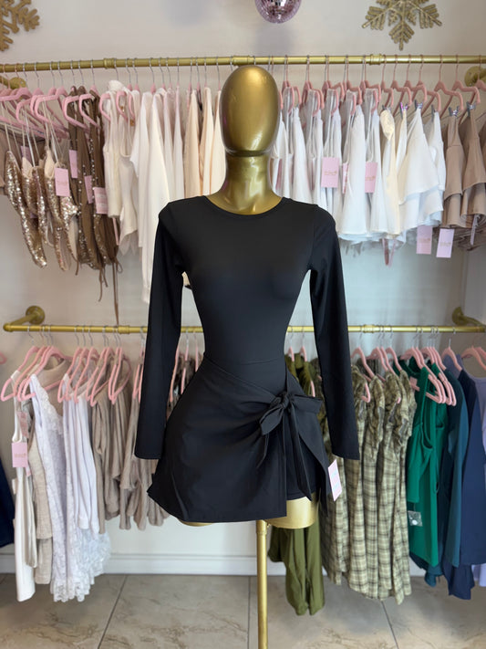 Black Sporty Glam Dress Long Sleeve