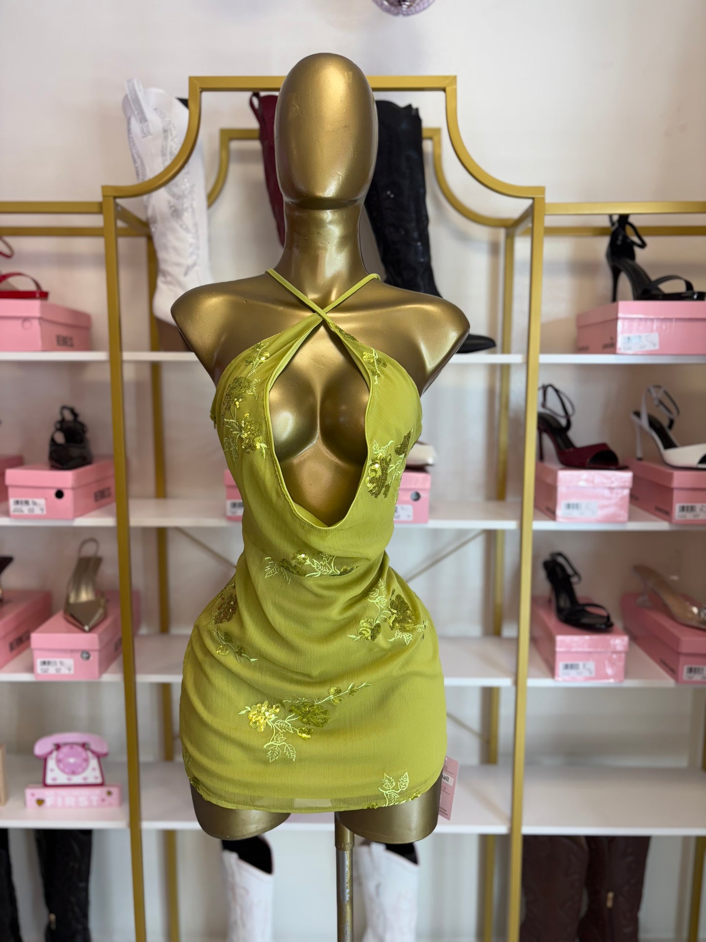 Lime Blossom Halter Dress