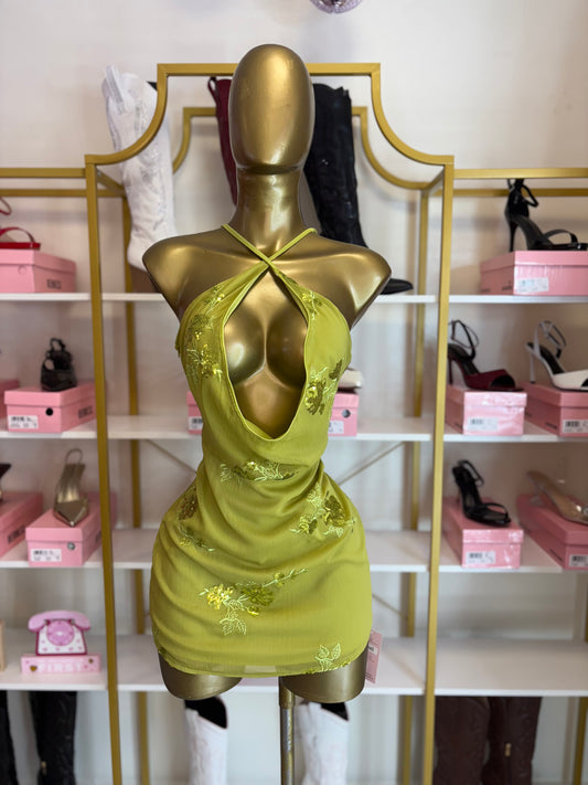 Lime Blossom Halter Dress