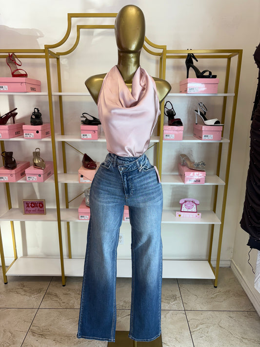 Asymmetric Waist straight leg jeans